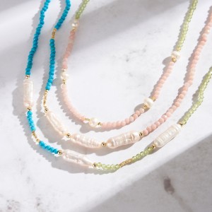S925 Holiday Turquoise Olivine Braoque Fresh Water Pearl Necklace 80100059