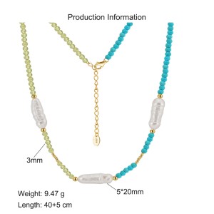 S925 Holiday Turquoise Olivine Braoque Fresh Water Pearl Necklace 80100059