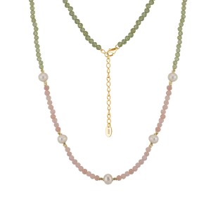 S925 Pink Opal Olivine Fresh Water Pearl Necklace 80100060