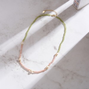 S925 Pink Opal Olivine Fresh Water Pearl Necklace 80100060