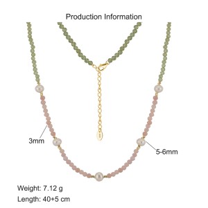 S925 Pink Opal Olivine Fresh Water Pearl Necklace 80100060