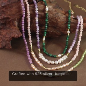 S925 Pink Opal Olivine Fresh Water Pearl Necklace 80100060