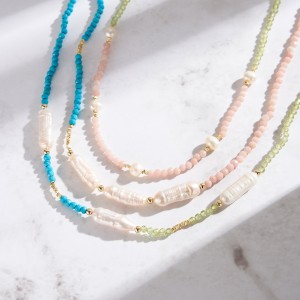 S925 Pink Opal Olivine Fresh Water Pearl Necklace 80100060