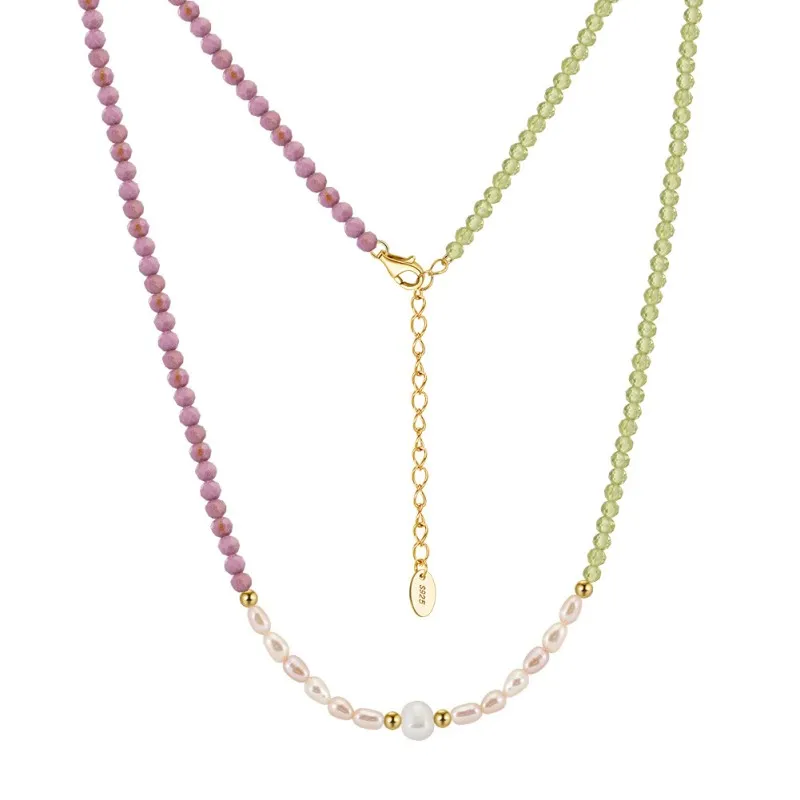 S925 Nature Mica Olivine Fresh Water Pearl Necklace 80100061