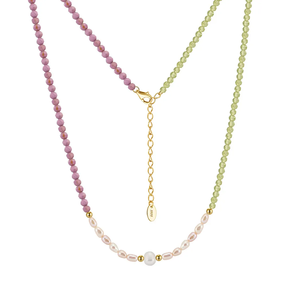 S925 Nature Mica Olivine Fresh Water Pearl Necklace 80100061