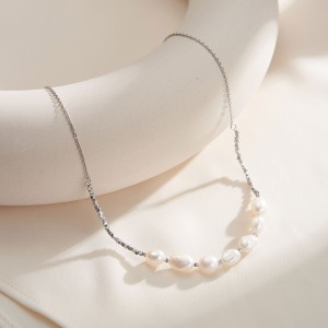 925 Sterling Silver Baroque Fresh Water Pearl Necklace 80100065