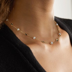 925 Sterling Silver Fresh Water Pearl Geometric Necklace 80100066