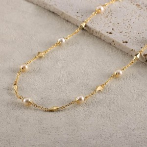 925 Sterling Silver Fresh Water Pearl Geometric Necklace 80100066