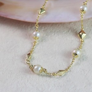 925 Sterling Silver Fresh Water Pearl Geometric Necklace 80100066