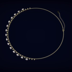 925 Sterling Silver Fresh Water Pearl Zirconia Charm Necklace 80100069