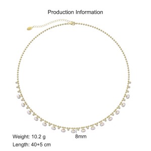 925 Sterling Silver Fresh Water Pearl Zirconia Charm Necklace 80100069