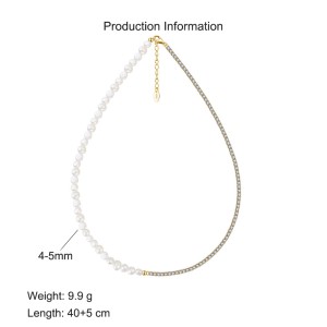 925 Sterling Silver Fresh Water Pearl Zirconia Tennis Necklace 80100071