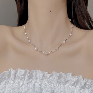 925 Sterling Silver Waved Tues Fresh Water Pearl Necklace 80100074