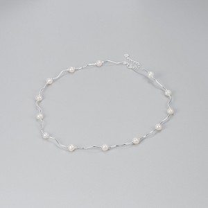 925 Sterling Silver Waved Tues Fresh Water Pearl Necklace 80100074