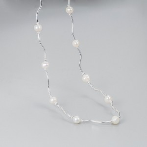 925 Sterling Silver Waved Tues Fresh Water Pearl Necklace 80100074