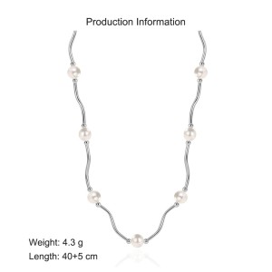 925 Sterling Silver Waved Tues Fresh Water Pearl Necklace 80100074