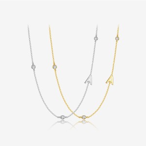925 Sterling Silver Silver Tone Letters Zirconia Necklace 80100077