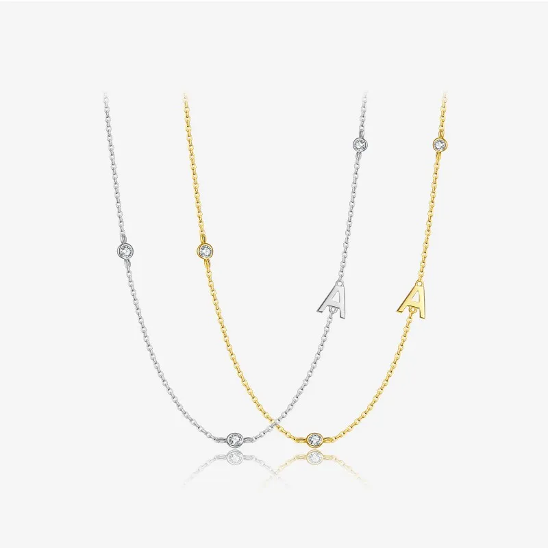 925 Sterling Silver Silver Tone Letters Zirconia Necklace 80100077