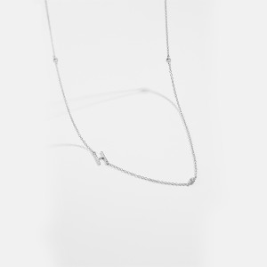 925 Sterling Silver Silver Tone Letters Zirconia Necklace 80100077