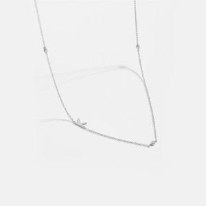 925 Sterling Silver Silver Tone Letters Zirconia Necklace 80100077