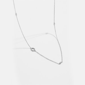 925 Sterling Silver Silver Tone Letters Zirconia Necklace 80100077