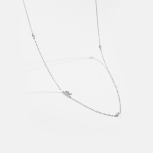 925 Sterling Silver Silver Tone Letters Zirconia Necklace 80100077