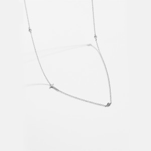 925 Sterling Silver Silver Tone Letters Zirconia Necklace 80100077