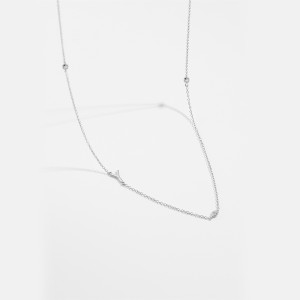 925 Sterling Silver Silver Tone Letters Zirconia Necklace 80100077