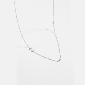925 Sterling Silver Silver Tone Letters Zirconia Necklace 80100077