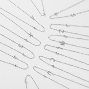 925 Sterling Silver Silver Tone Letters Zirconia Necklace 80100077