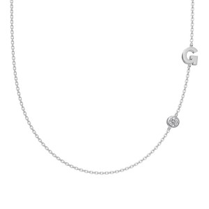 925 Sterling Silver Personalized Initial Alphabet Zircon Necklace 80100078