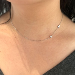 925 Sterling Silver Personalized Initial Alphabet Zircon Necklace 80100078