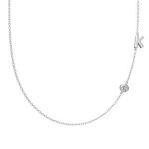 925 Sterling Silver Personalized Initial Alphabet Zircon Necklace 80100078