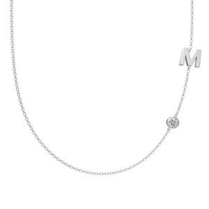 925 Sterling Silver Personalized Initial Alphabet Zircon Necklace 80100078