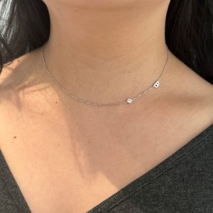 925 Sterling Silver Personalized Initial Alphabet Zircon Necklace 80100078
