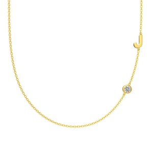 925 Sterling Silver Personalized Initial Alphabet Zircon Necklace 80100079