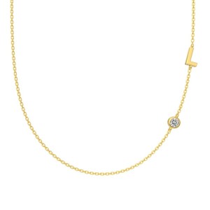 925 Sterling Silver Personalized Initial Alphabet Zircon Necklace 80100079