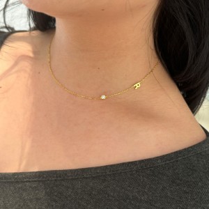 925 Sterling Silver Personalized Initial Alphabet Zircon Necklace 80100079