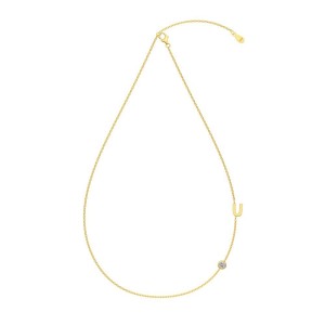 925 Sterling Silver Personalized Initial Alphabet Zircon Necklace 80100079