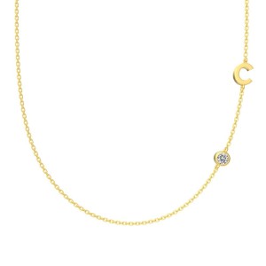 925 Sterling Silver Personalized Initial Alphabet Zircon Necklace 80100079