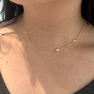 925 Sterling Silver Personalized Initial Alphabet Zircon Necklace 80100079