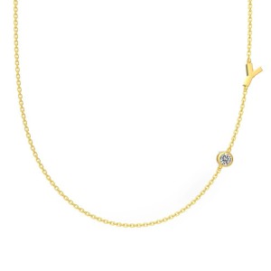 925 Sterling Silver Personalized Initial Alphabet Zircon Necklace 80100079