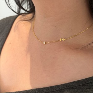 925 Sterling Silver Personalized Initial Alphabet Zircon Necklace 80100079