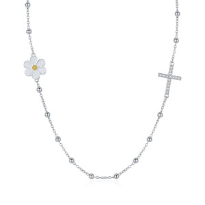 925 Sterling Silver Daisy Cross Choker Necklace 80100081 925 Sterling Silver Daisy Cross Choker Necklace 80100081