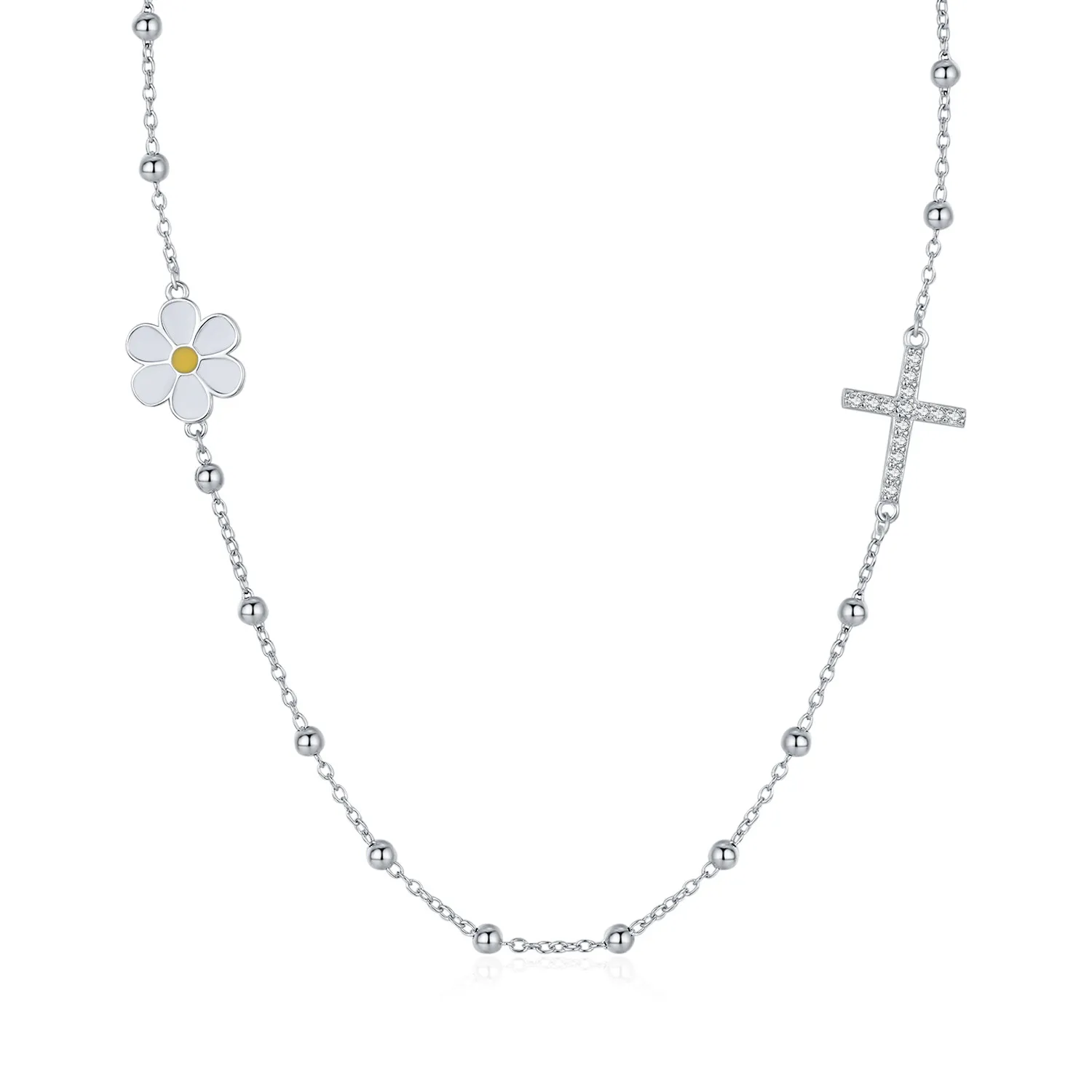 925 Sterling Silver Daisy Cross Choker Necklace 80100081 925 Sterling Silver Daisy Cross Choker Necklace 80100081