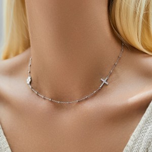 925 Sterling Silver Daisy Cross Choker Necklace 80100081 925 Sterling Silver Daisy Cross Choker Necklace 80100081