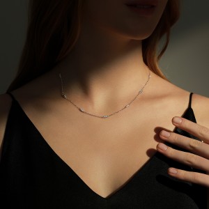925 Sterling Silver CZ Choker Collarbone Necklace 80100082