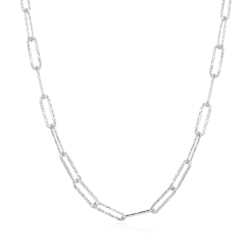 925 Sterling Silver Hammered Irregular Chain Necklace 80100085