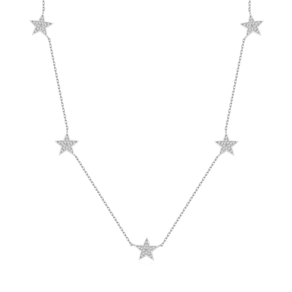 925 Sterling Silver Zircon Star Necklace 80100086