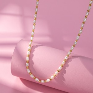 925 Sterling Silver Natural Fresh Water Pearl Necklace 80100093